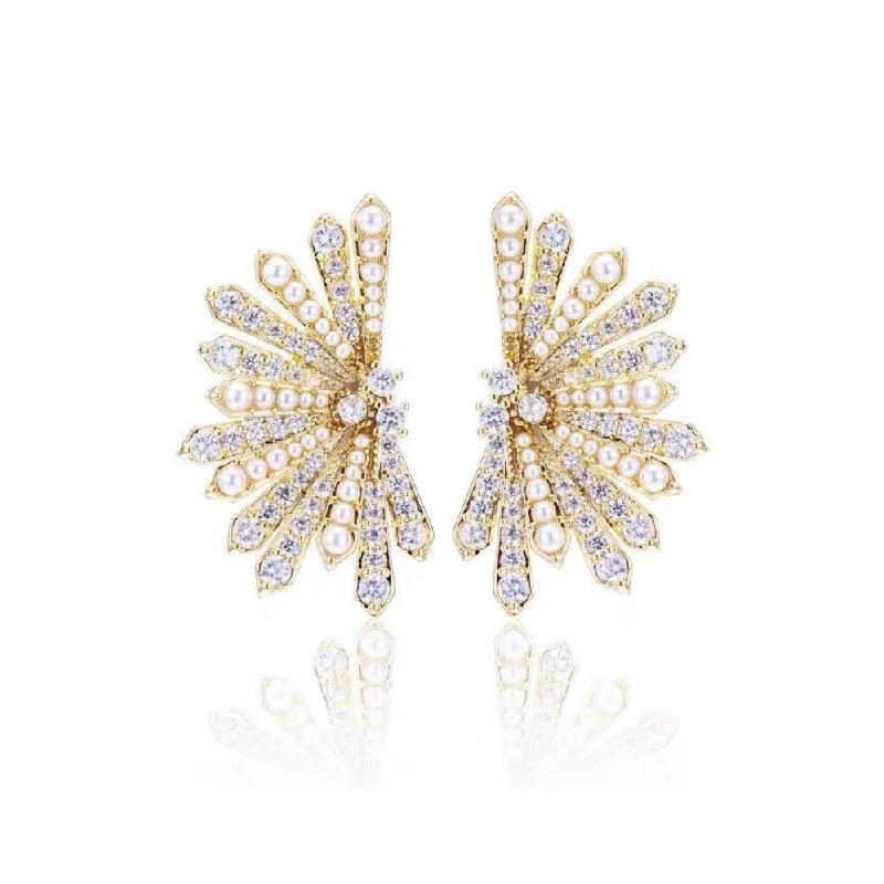 Pearl Fan Shaped Stud Earrings